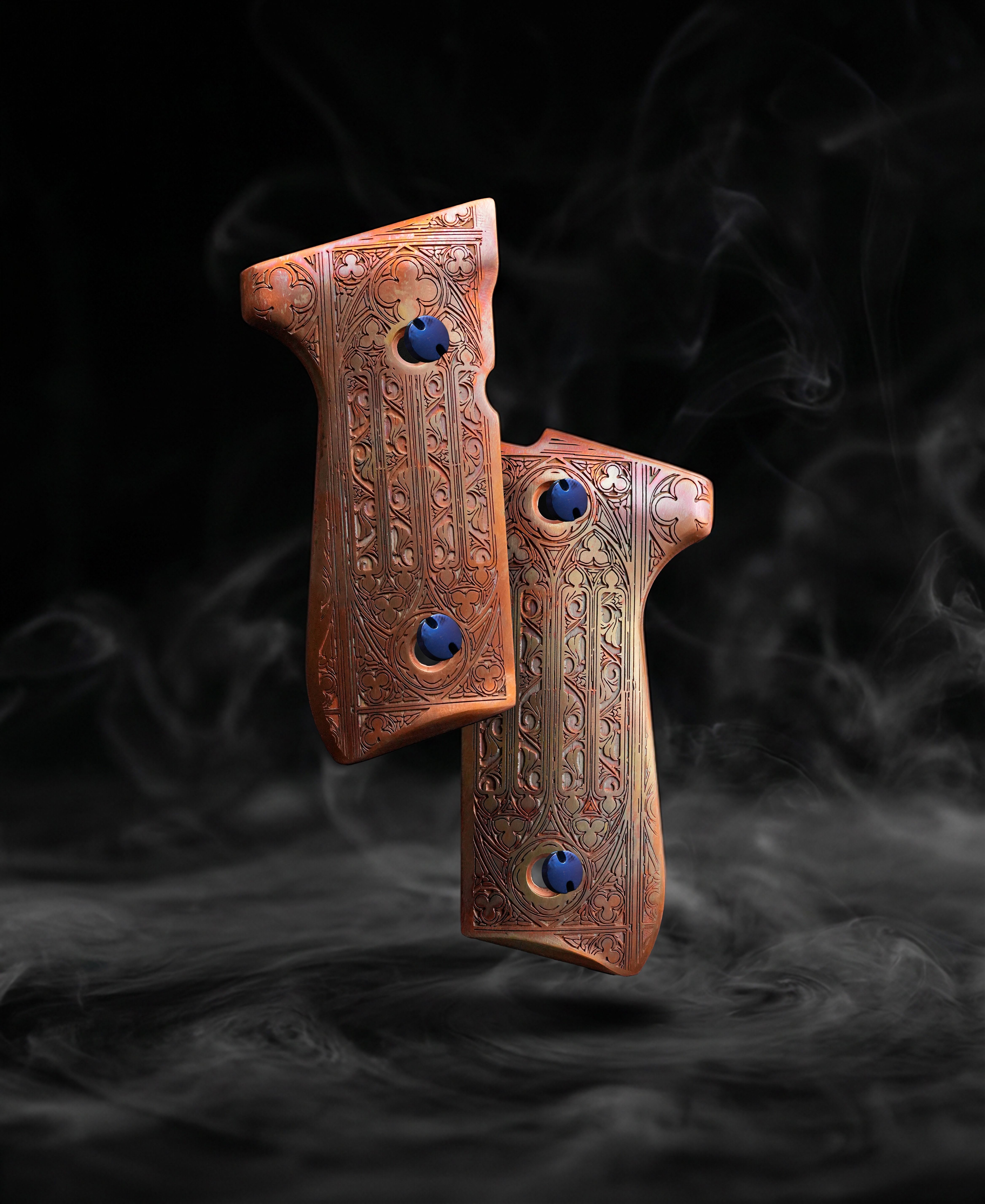 Copper Beretta 92fs gothic engraved grips Copper Beretta 92fs gothic engraved grips