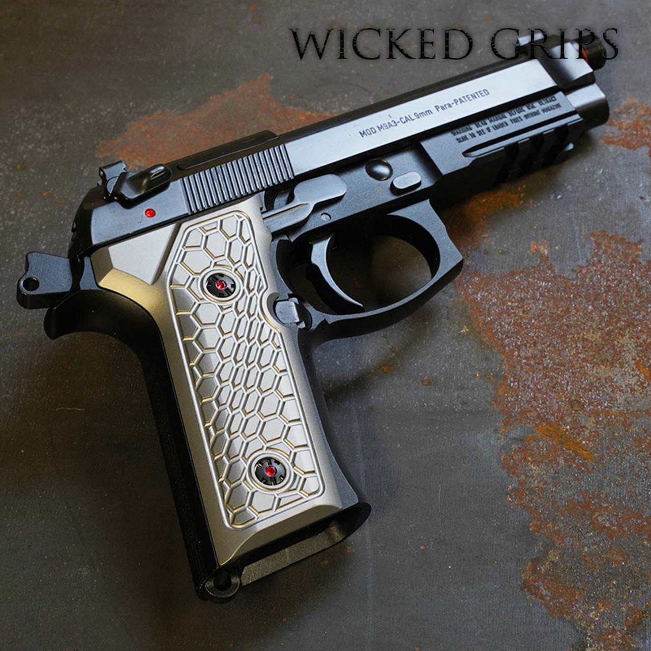 A Beretta 92 with custom textured grips